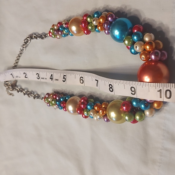 Fun rainbow bead statement necklace & Bright Pink Iridescent Layering Necklace - Picture 7 of 11